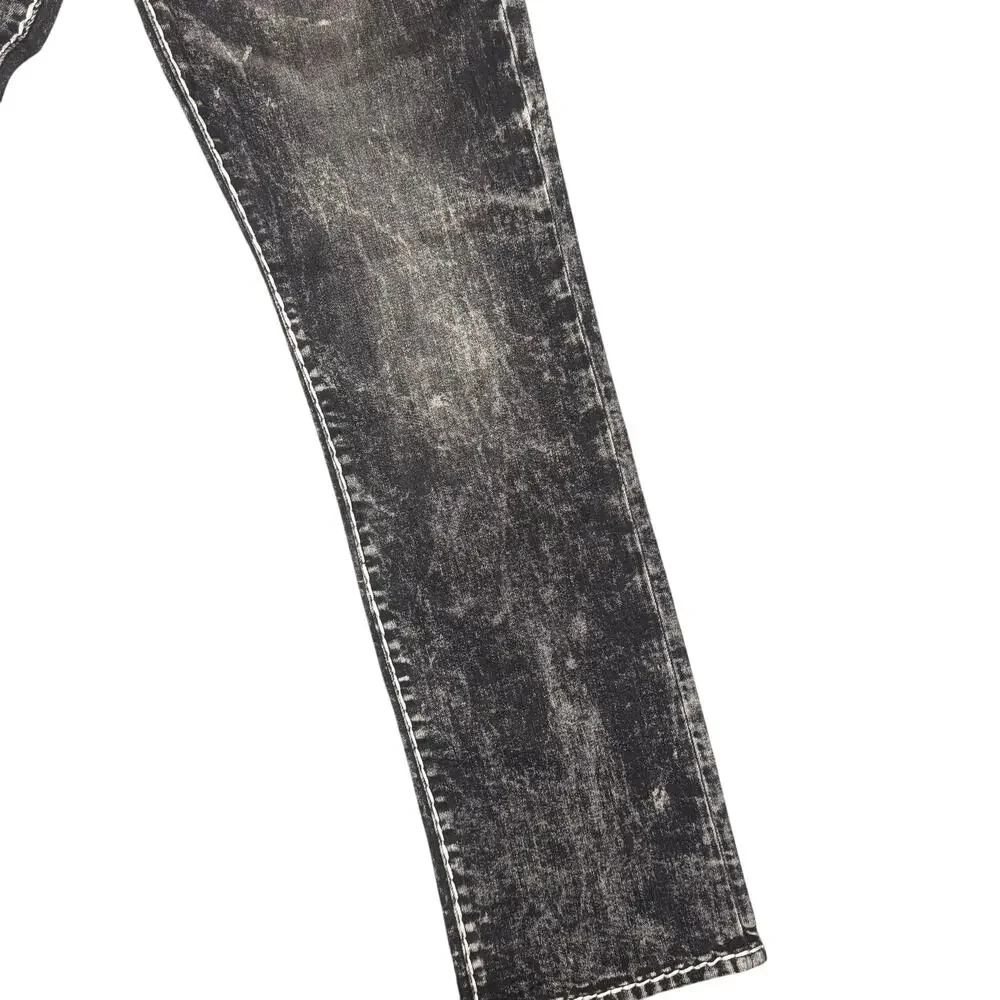 True Religion Ricky Relaxed Straight Acid Wash Black Jeans 33 Stitch